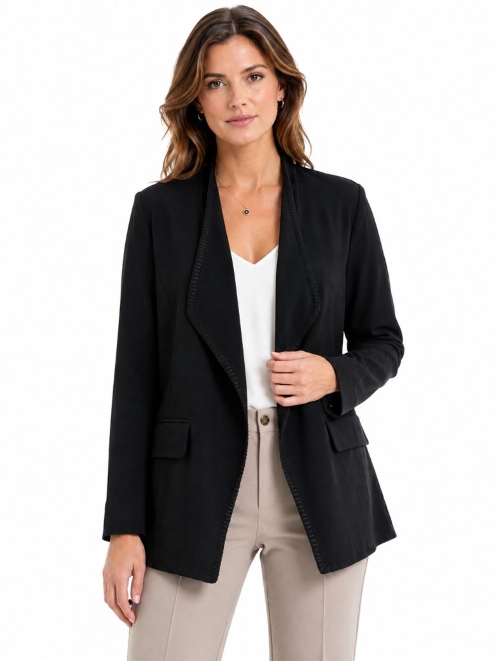 Lysse Women’s M Chloe Black Blanket Stitch Open Front Blazer Jacket